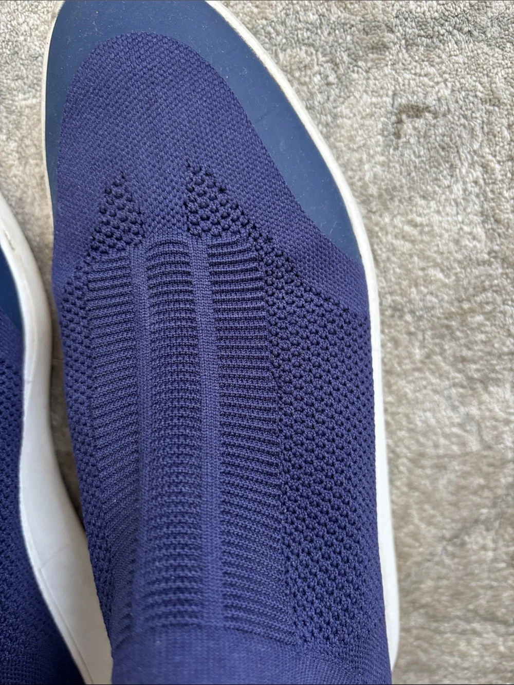 Via Spiga Slip-On Knit Sneakers in Navy with Maroon Pull Tab